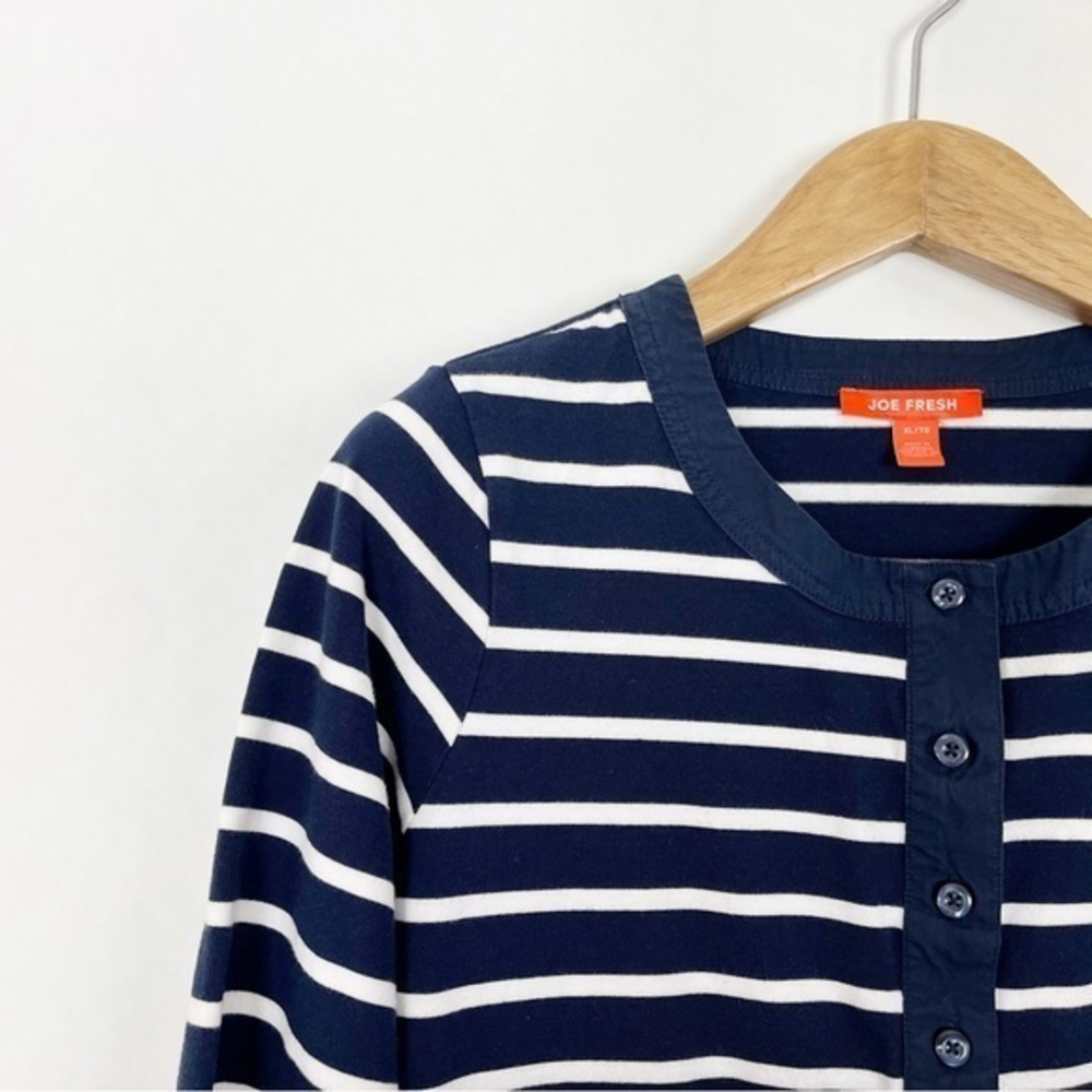 Women’s Joe Fresh Striped Navy &‎ White Nautical Dress 3/4 Sleeve Size XL